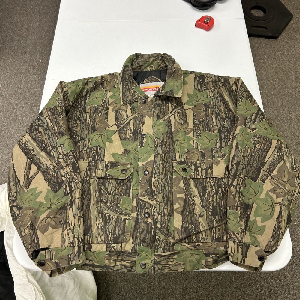 Winchester Hunting Jacket Mens Medium Green Trebark Camo Quilted Utility Coat